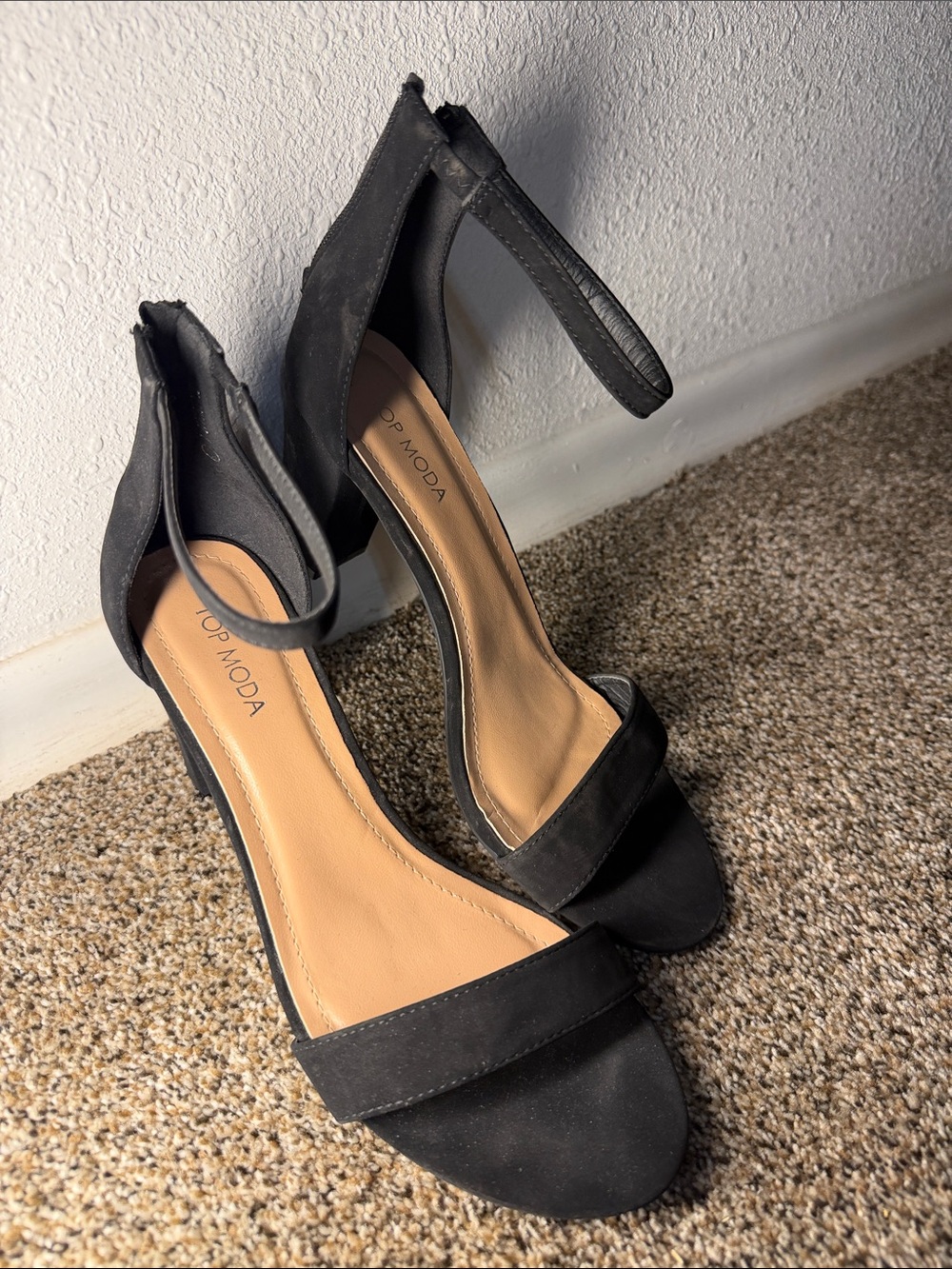 TOP Moda Black Open-Toe Ankle-Strap Heels